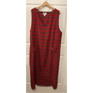 Vintage Original ty2 Red Plaid Cottagecore Academia Plus Jumper Maxi Dress,22W